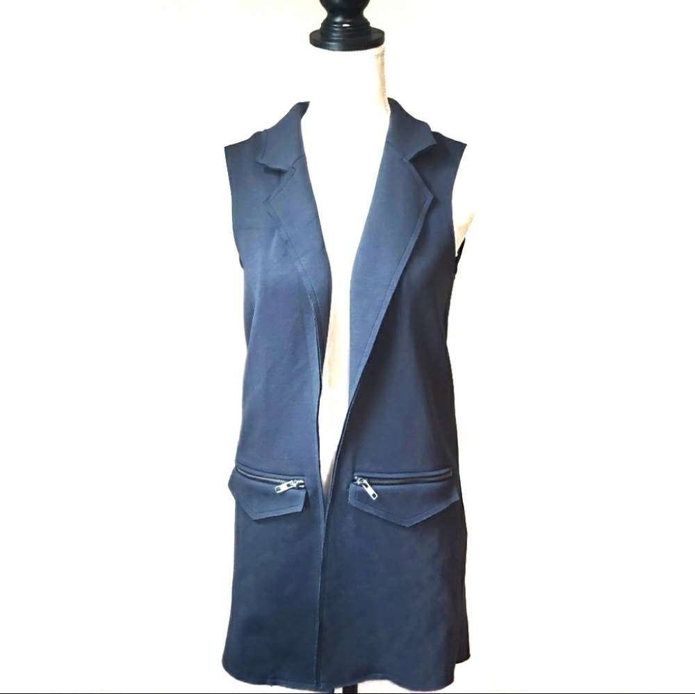 Topshop Raw Edge Long Navy Vest